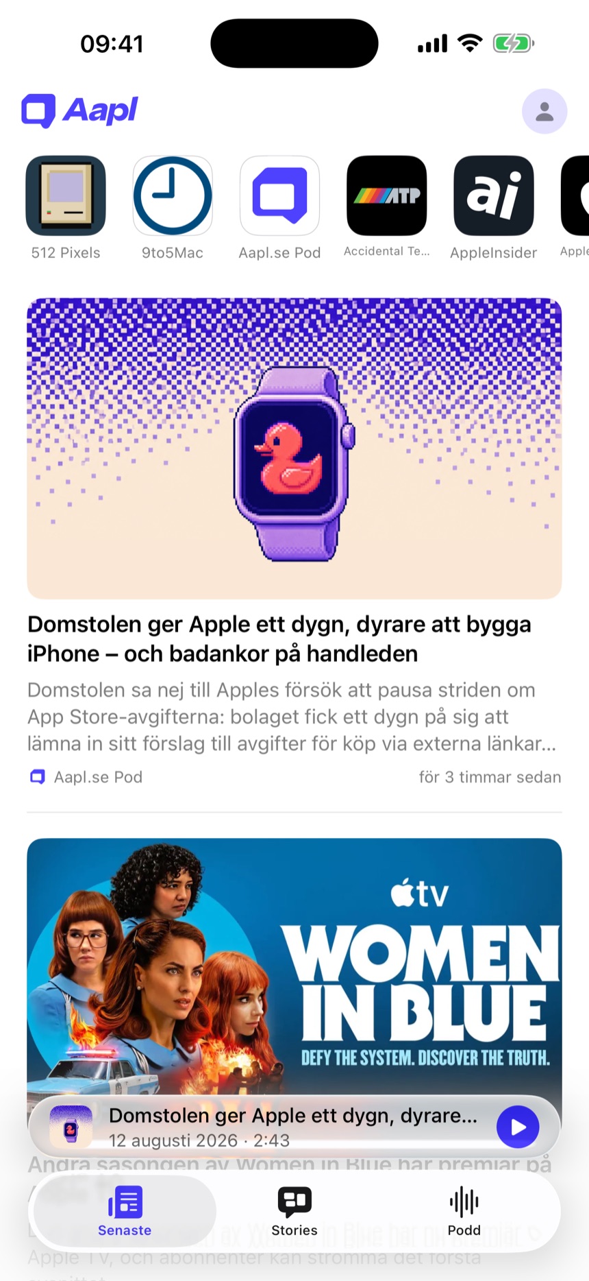 Nyhetsflödet i Aapl.se-appen