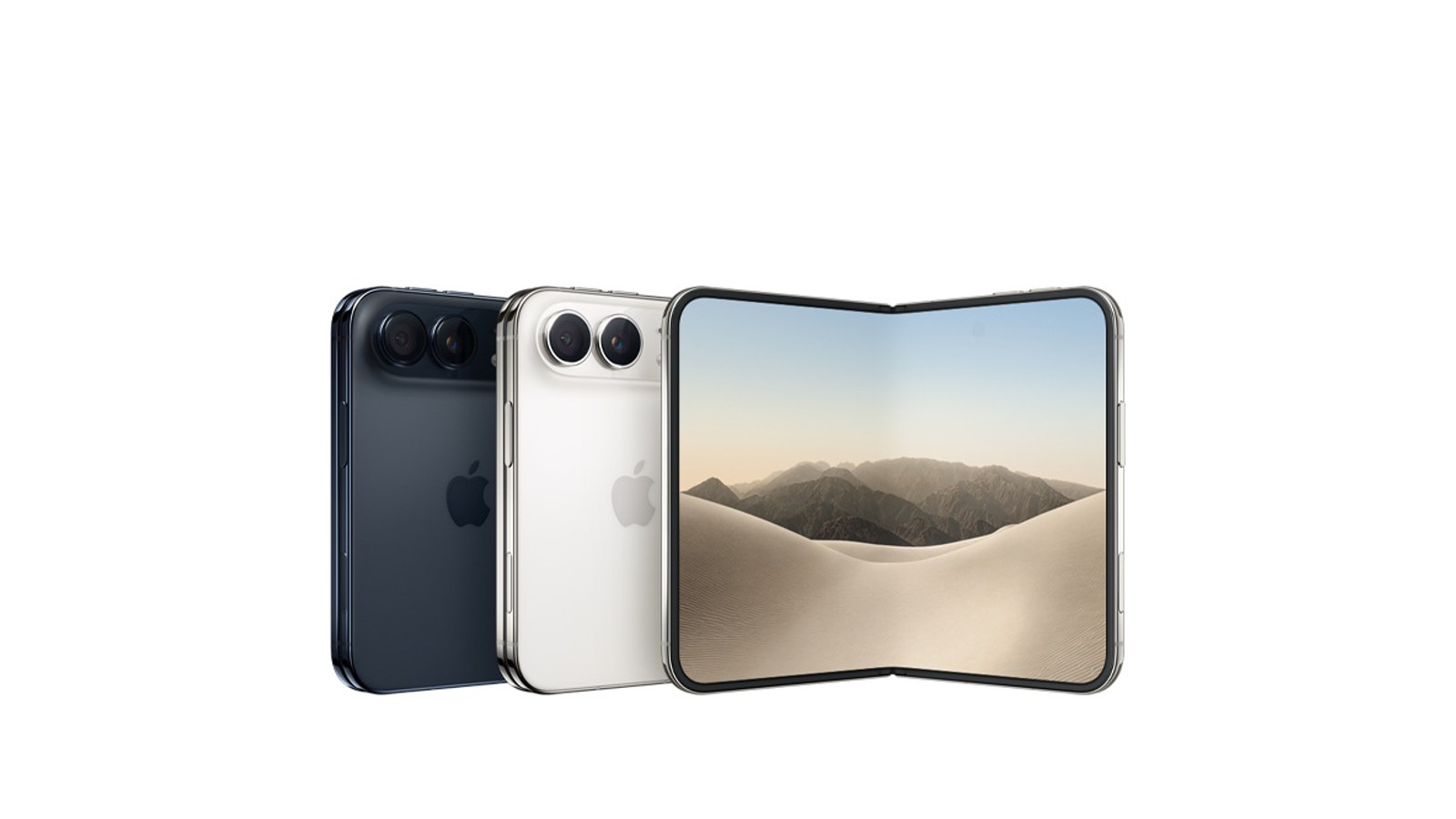 Tre iPhone Duo: en ihopfälld i natthimmel, en ihopfälld i stjärnvit och en utfälld med den 7,6-tums innerskärmen
